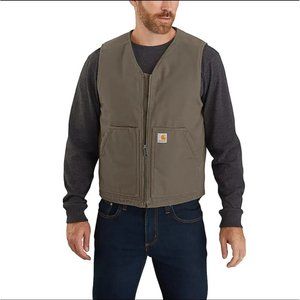Carhartt‎ 3XL Washed Duck Green Canvas Chore Vest Sherpa Lining 104394 DWD